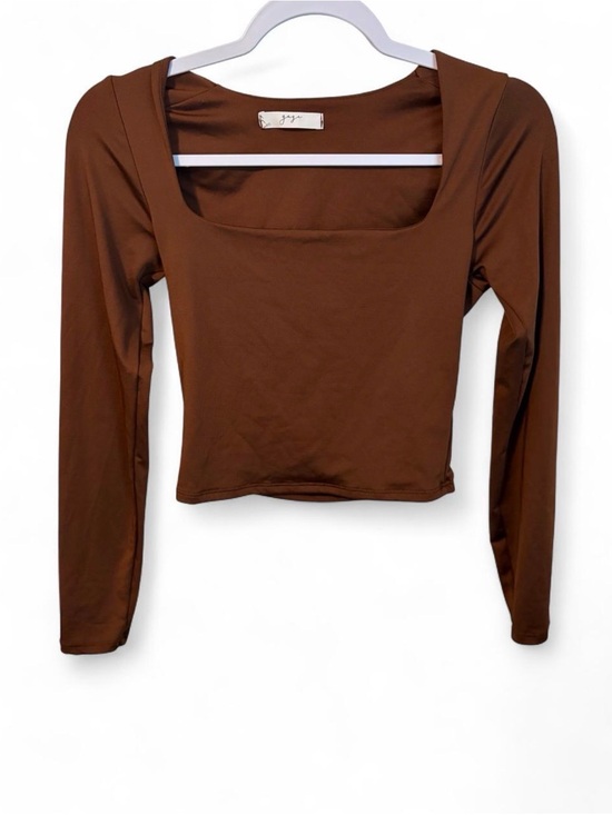 gaze Tops - gaze Brown Long-Sleeve Square Neck Crop Top